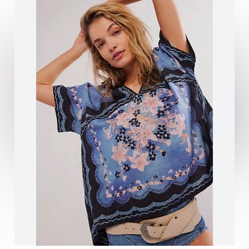 Free People Washed In Flowers Top Oversized Ivory Floral Combo